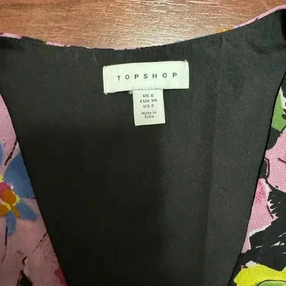 Topshop Print Wrap Midi Dress in Pink Multi Size 2 - Picture 6 of 8